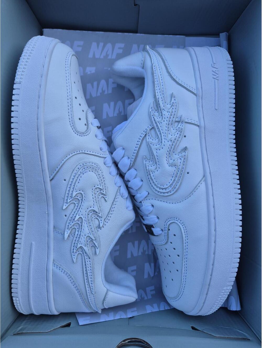 NAF All White Flame Custom Air Forces Size 9.5 Mens
